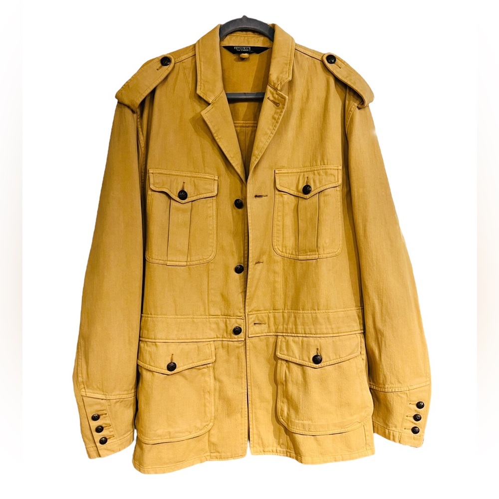 Polo 80s Vintage by Ralph Lauren Thick 100% Cotton Canvas Long Jacket Size XL - Picture 6 of 12